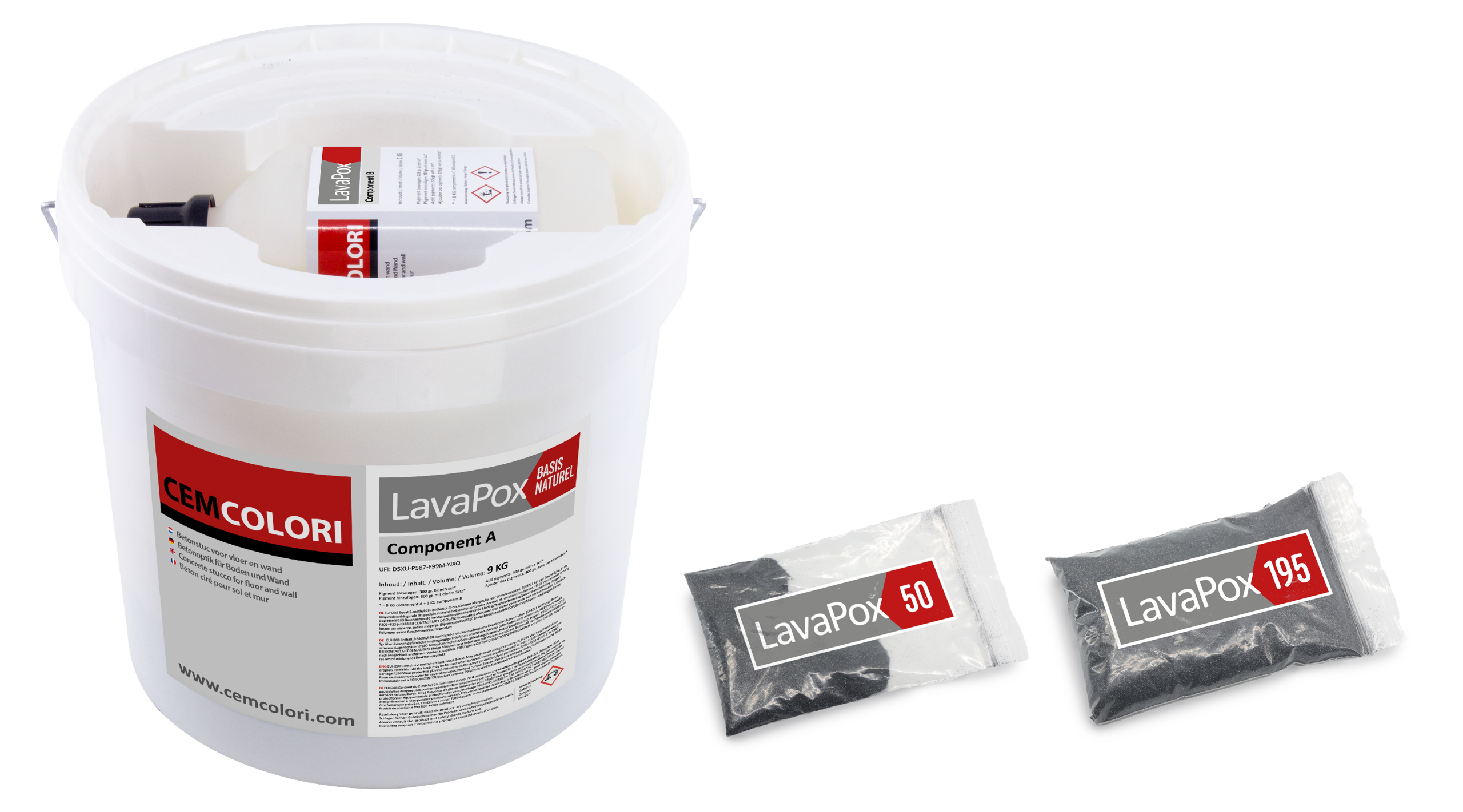 lavapox a en b component en steentjes 50 en 195 op 1 beeld cemcolori lavapox verpakking